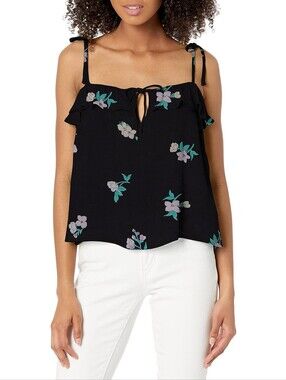 Billabong Going Out Black Floral Ruffle Tie-Strap Top